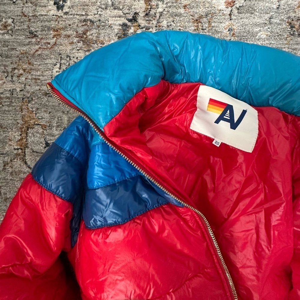 Aviator Nation Color Block Luxe Après Puffer Jacket Glossy Cherry XS Rare - Picture 16 of 16